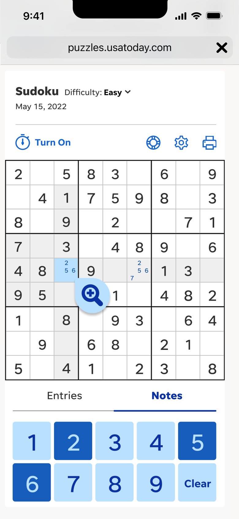 USA Today's Sudoku — ZOOM TO HINTS