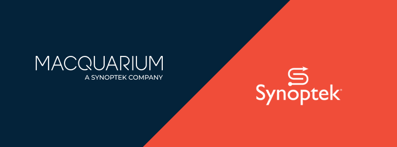 Macquarium and Synoptek logos side by side on contrasting brand colors