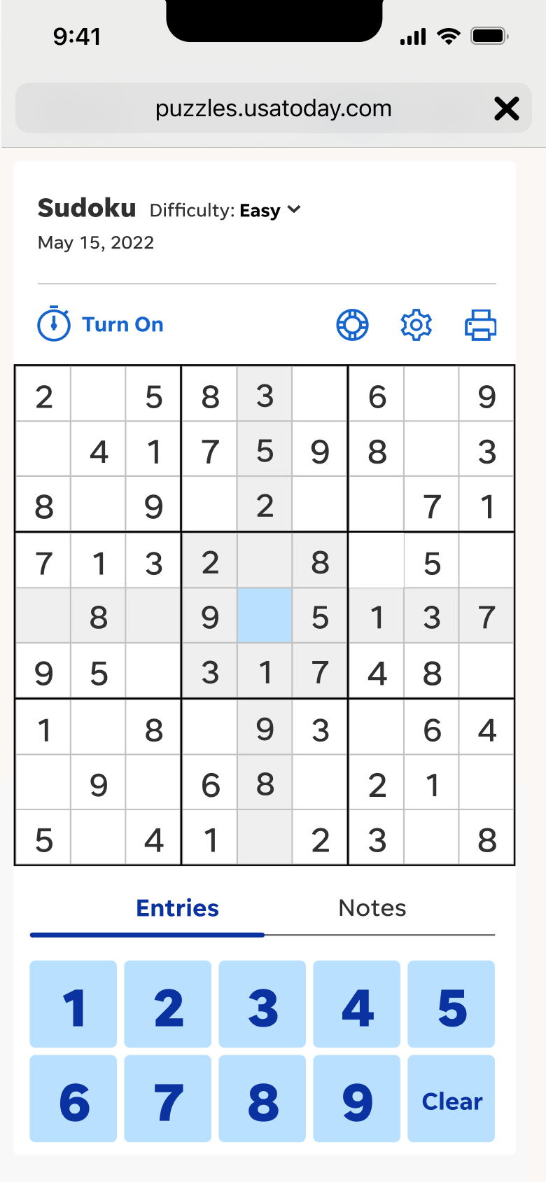 USA Today's Sudoku — Active Tile