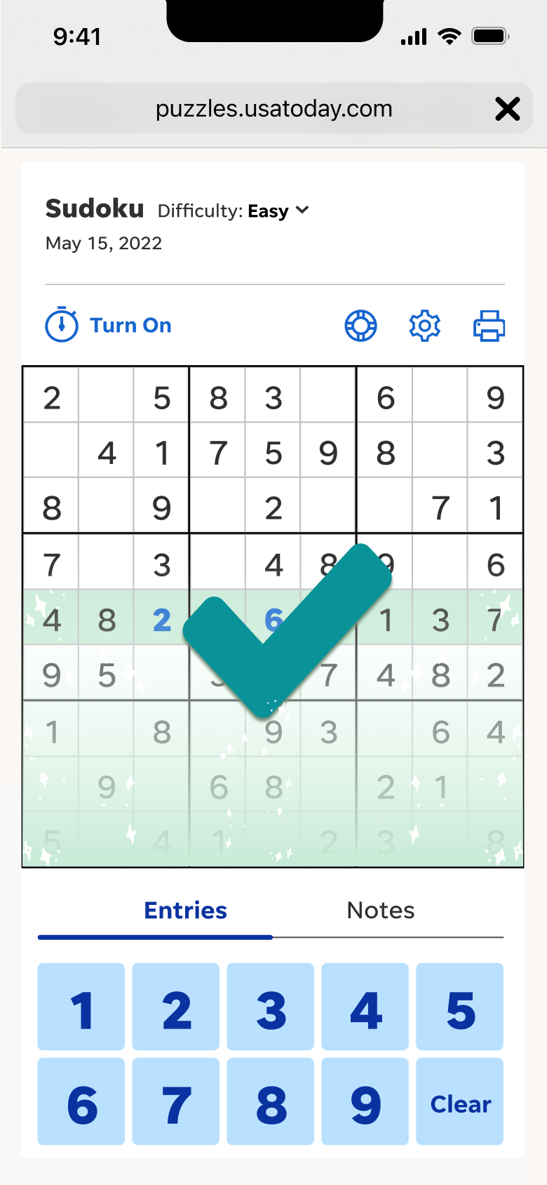 USA Today's Sudoku — Win State